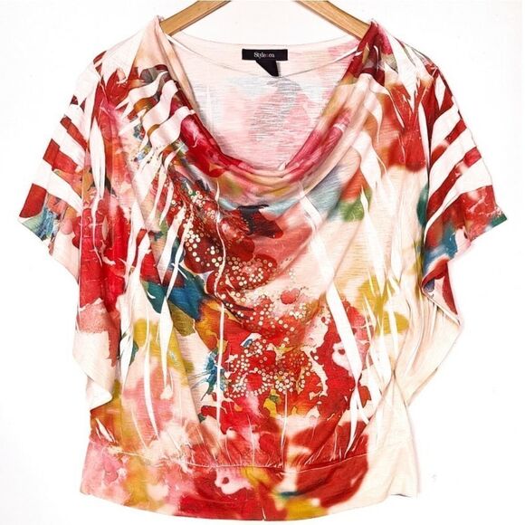 Style & Co Multi Color Scoop Neck Blouson Top - Picture 1 of 11